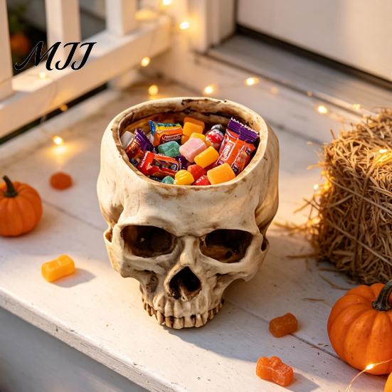 Halloween Desk Organizer Skull Planter, Resin Head Flower Pot, Candy Bowl, Spooky Party Supplies Gothic Decoration for Tabletop Home Bar Office Makeup