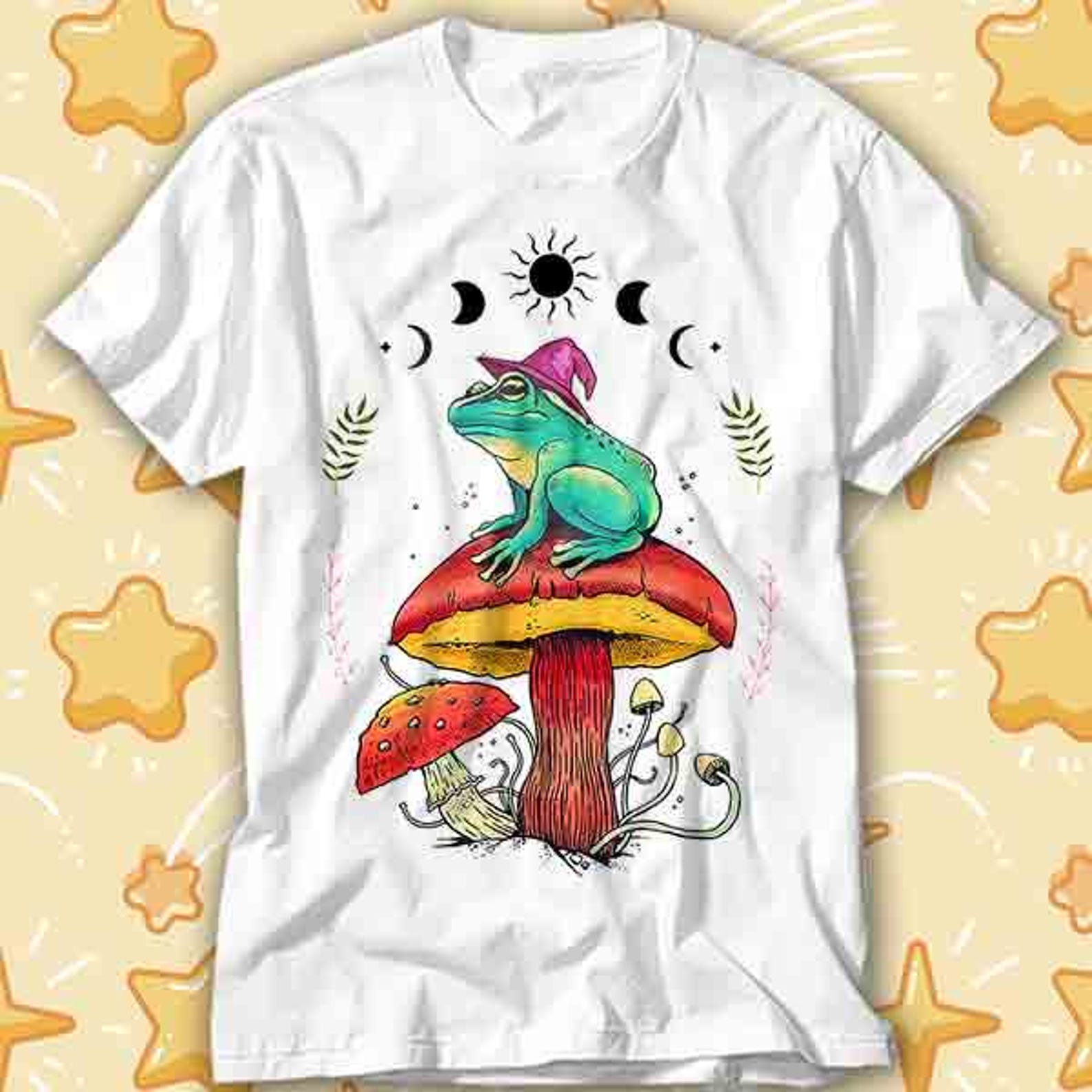 Frog Wizard On Mushroom Phase of Moon T-Shirt 526 4XL
