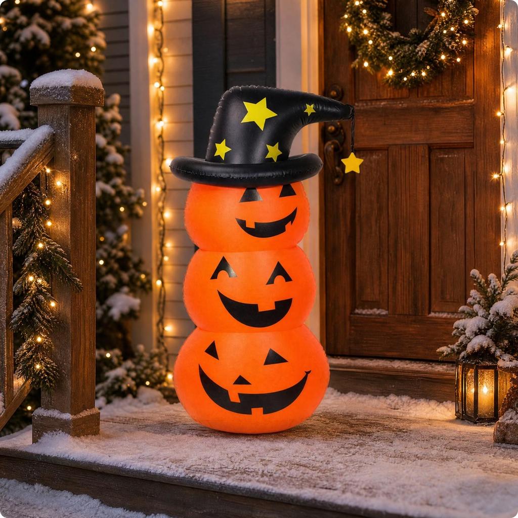 Inflatable Pumpkin Stack with Witch Hat Self-Righting for Entryway, Party Areas
