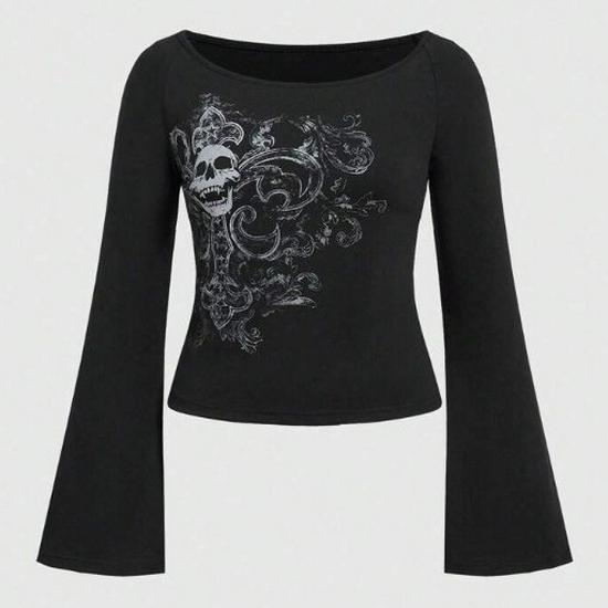 2026 Autumn/Winter Retro Street Style Y2K Printed Slim Fit Women's Tops