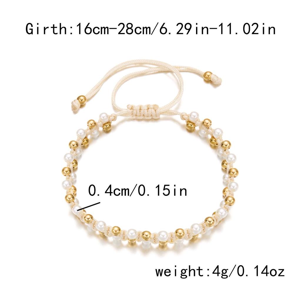 Trendy Hand-Woven Rice Bead Pearl Bracelet Set for Women