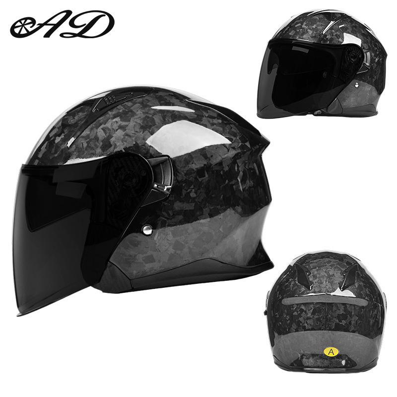 AD Carbon Fiber Three-Quarter Motorcycle Helmet - All-Season Safety for Scooter & Cruiser Riders