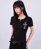 Damiswi Gothic Cross Henley Neck Short Sleeve_Black