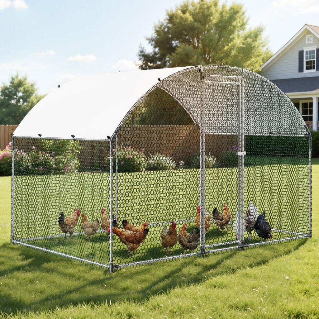 Metal Chicken Coop, 9.8x6.5x6.5ft Large Walk-in Chicken Runs with Cover, Doom Roof Hen House Enclosure with Security Lock, Outdoor Duck Rabbit Cage