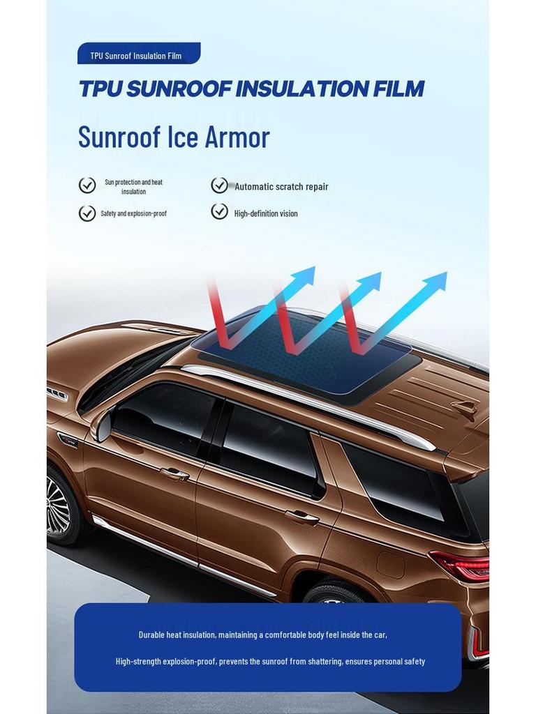 Black Crystal TPU Sunroof Ice Armor: Sun Protection & Heat Insulation Car Window Film with Explosion-proof Sunshade.
