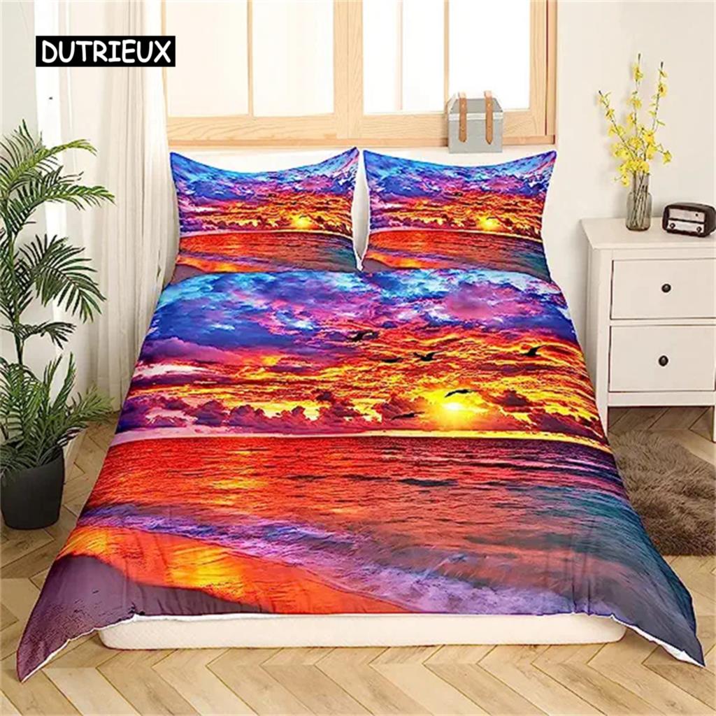 Blue Ocean Duvet Cover Waves Bedding Set Hawaiian Tripocal Sea Wave Sea Beach Bedding Comforter Cover Microfiber for Women Men