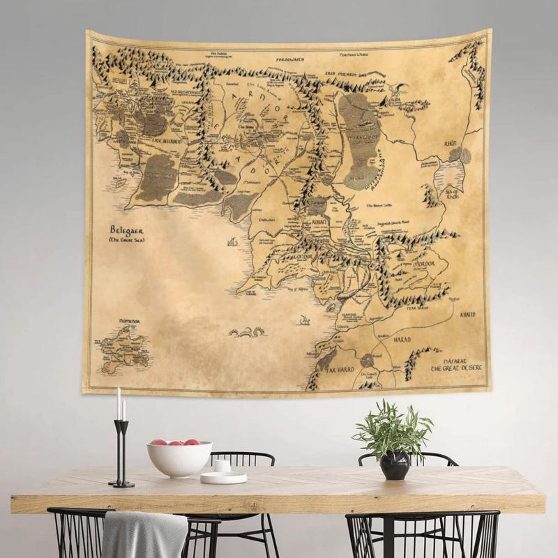 VIKAMA Vintage Globe Map Tapestry Middle Eastern Retro Wall Hanging Home Decoration for Room
