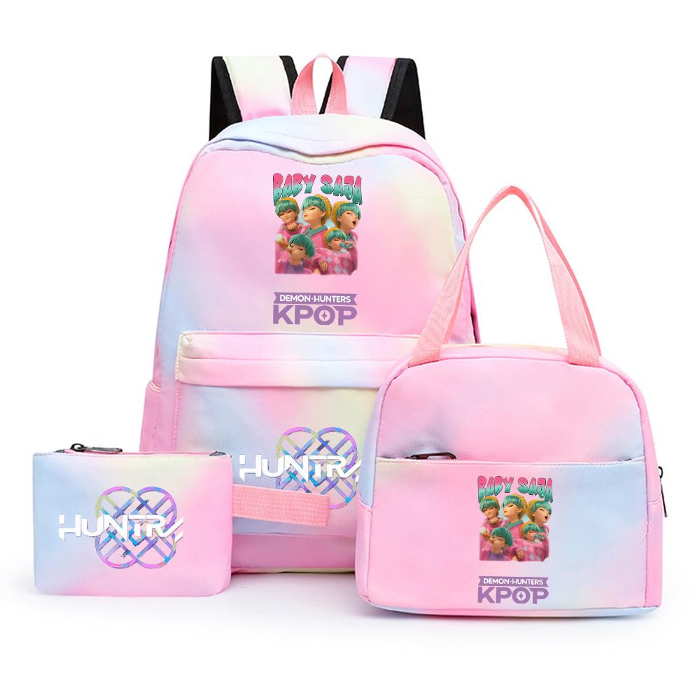 3Pcs/set Anime Cartoon Kpop Printed Backpack with Lunch Bag Pengcil Case for Teenager Girl Boy Bookbag Large Capacity Travel Bag