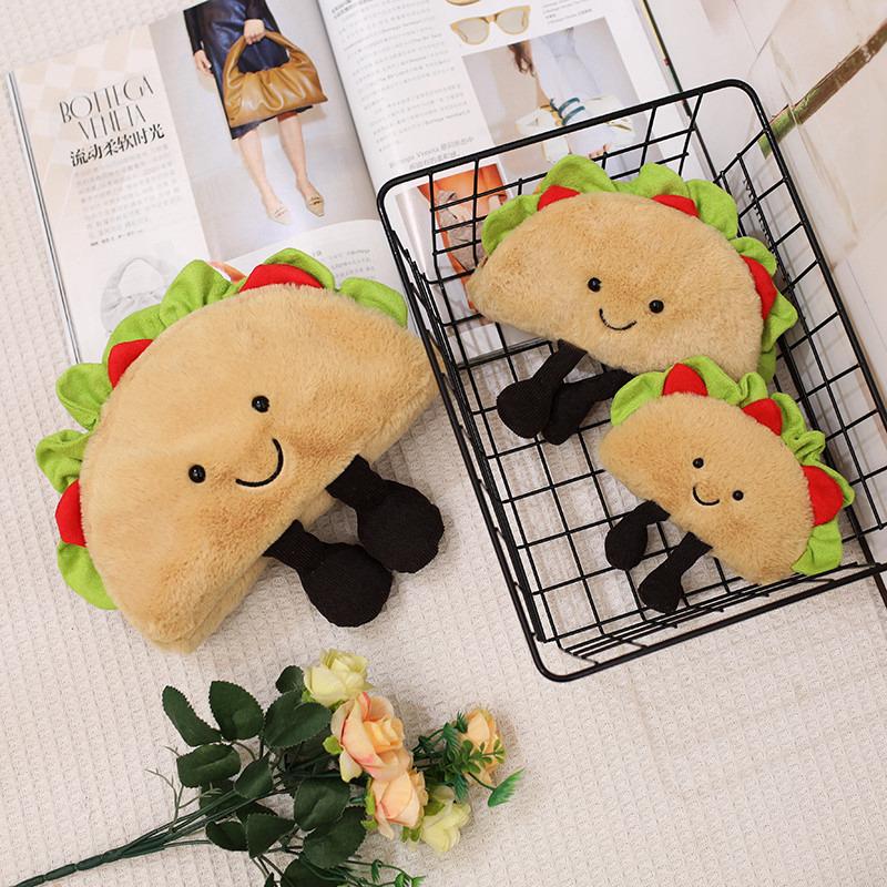 1pc Plush Taco Cake Toy Cute Simulation Food Mexican Roll Hamburger Soft Doll Cut Home Decor Keychain Pendant Kids Birthday Gift