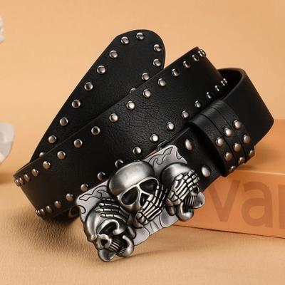 Punk Totenkopf Nieten Gürtel Retro Gothic Stil Hüftgurt Mit Drei Totenköpfen Schnalle Für Streetwear Rock Outfits Und Ausgefallene Mode