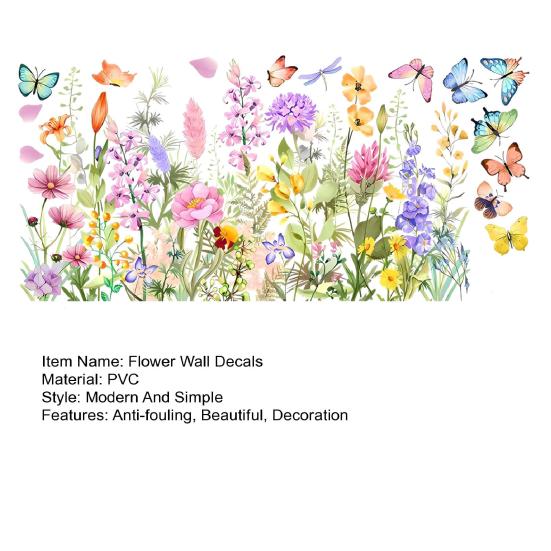 Bunte Blumendekor Wildblumen Schmetterlinge Grünes Gras Wandsticker Abnehmbar Abziehen