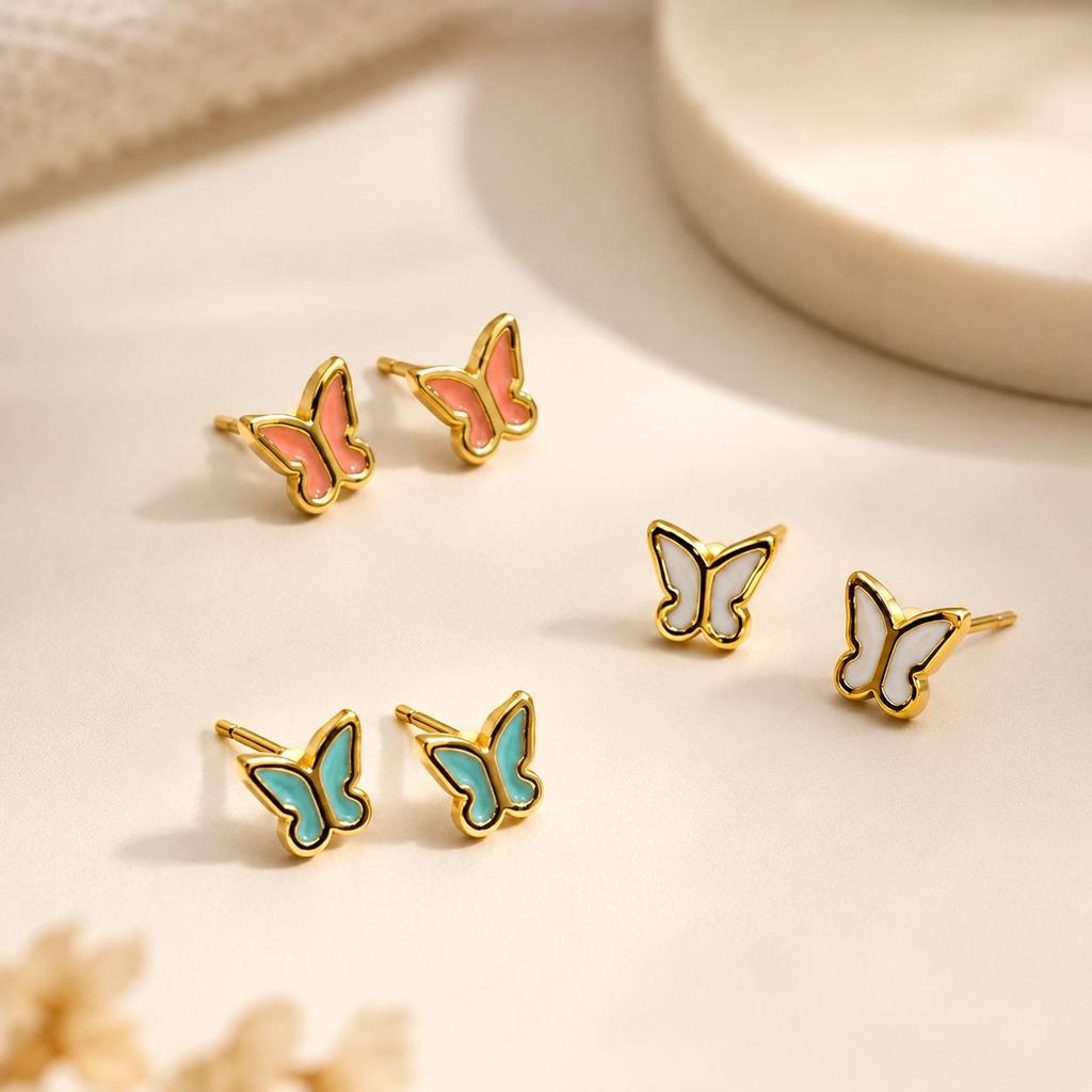 Fashionable Small Butterfly Drip Oil Stainless Steel Stud Earrings - Creative Daily Wear Jewelry
