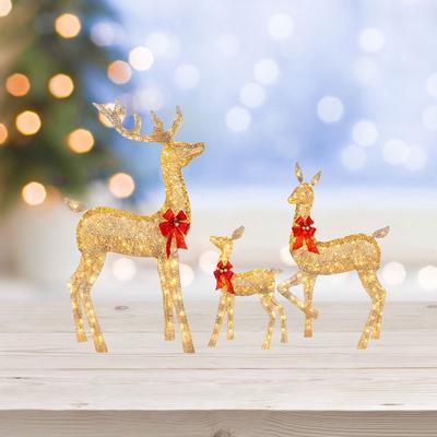 3 Pcs Outdoor Yard Christmas Decorations Cute Lighted Reindeer Xmas Decoration Light Up Display for Yard Patio Lawn Garden Party
