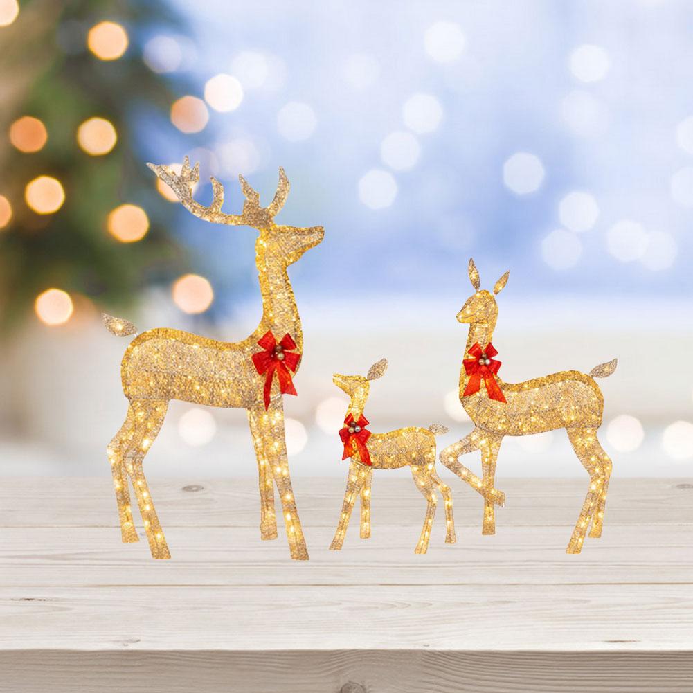 3 Pcs Luminous Christmas Decor Elk Set Christmas Deer Family Decor Cute Reindeer Xmas Ornaments for Outdoor Courtyard Porch Yard