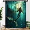Sirena Che Nuota Vicino a Nave Affondata Tenda da Doccia Impermeabile Facile da Pulire Protezione della Privacy Stampa Fantasy Oceano Design Artistico