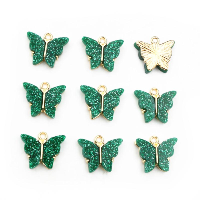 10pcs 14x16mm Acrylic Butterfly Charms Pendant Alloy Metal Back For Necklace Bracelet DIY Jewelry Making Accessories Findings