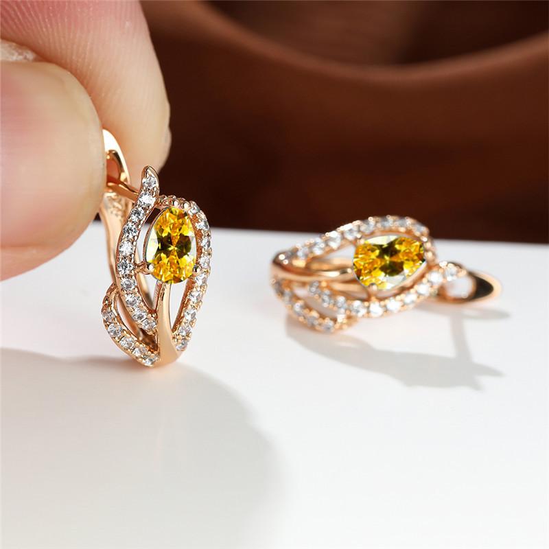 Cute Female Yellow Zircon Stone Hoop Earrings Trendy Gold Color Wedding Jewelry For Women