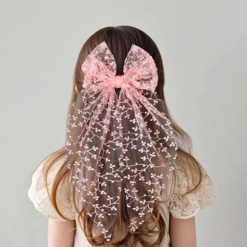 Lace Bow Children's Hair Accessory Sweet Forest-style Hair Clip Elegant Ribbon Mesh Embroidered Hair Clip for Women
