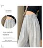 Women's High-Waist Gray Sweatpants - Summer Wide-Leg Floor-Length, Casual Loose American Style with Drawstring.