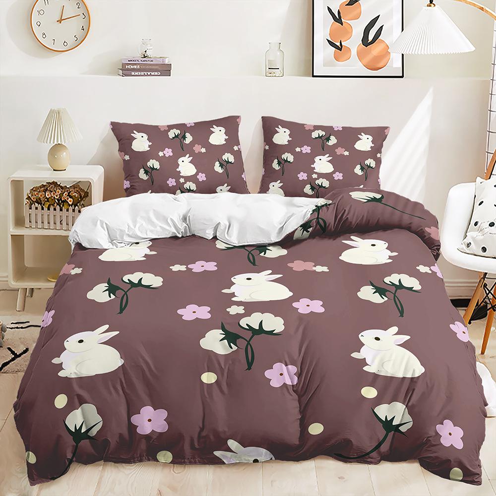 Quilt Cover Animal Rabbit Pillowcase Digital Printing Bedding Three-Piece Set