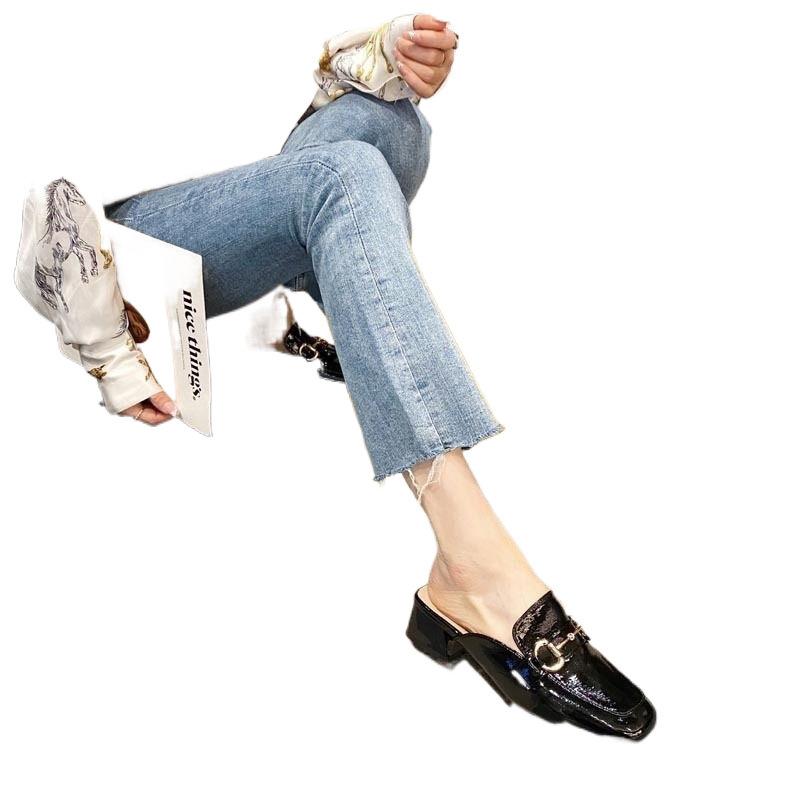 2025 New Internet Celebrity Temperament Soft Leather Half Tray Single Shoes Soft Sole Bag Head Half Slippers Women Summer Wear Sandals Muller Shoes