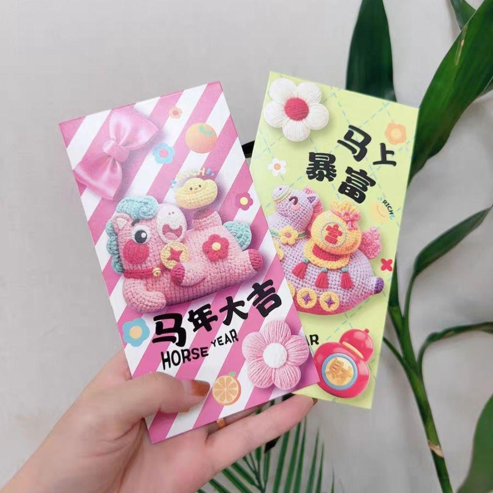 6Pcs Candy Color Pony Red Envelope Chinese Style Blessing Spring Festival Red Packet 2026 Horse Year Hongbao