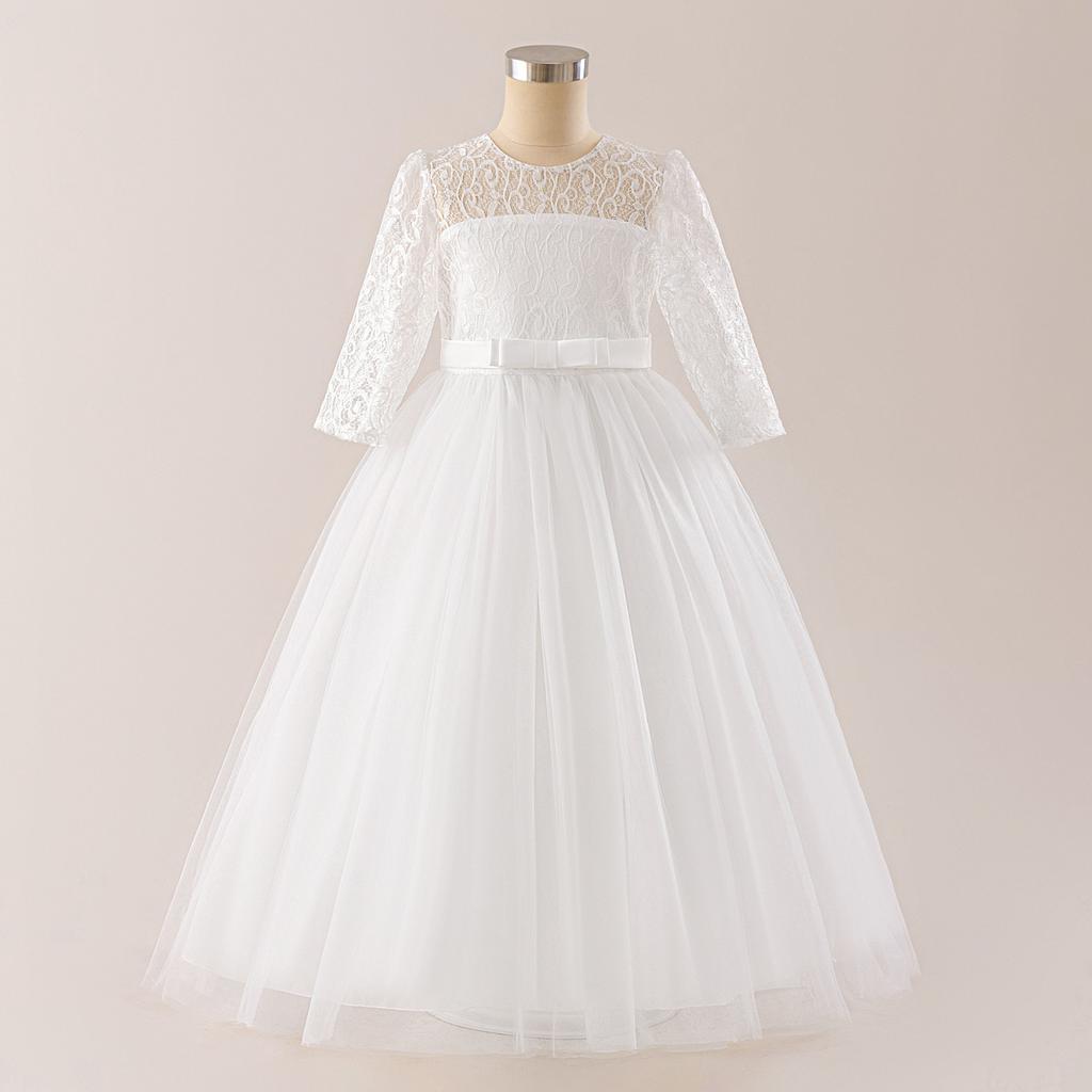 Flower Girl Princess Dress For Weddings Summer Kid Formal Bow Long Gown For School Evening Party Children New Year Cloth D0033S