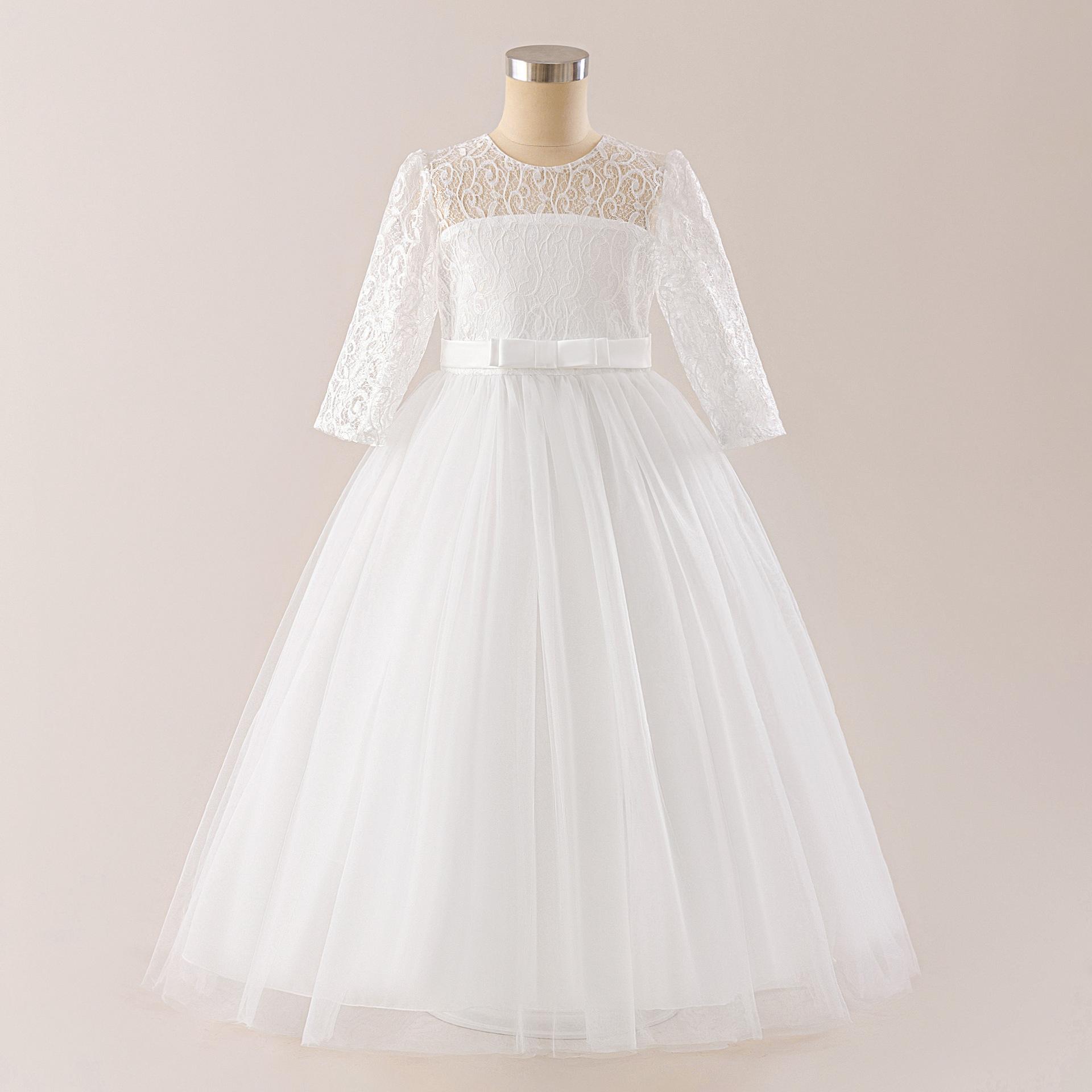 

Flower Girl Princess Dress For Weddings Summer Kid Formal Bow Long Gown For School Evening Party Children New Year Cloth D0033S 170 білий