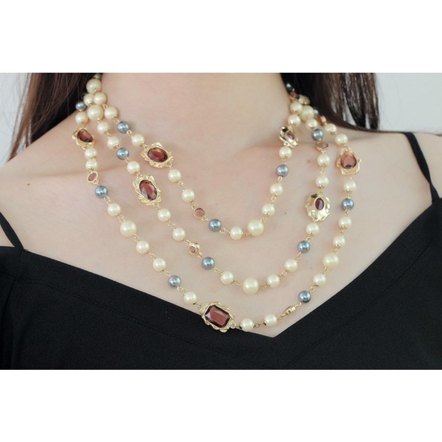 JMXD-Necklace Vintage Pearl Red Handmade Glass Ladies Long Necklace Sweater Chain Small Fragrant Style Jewelry