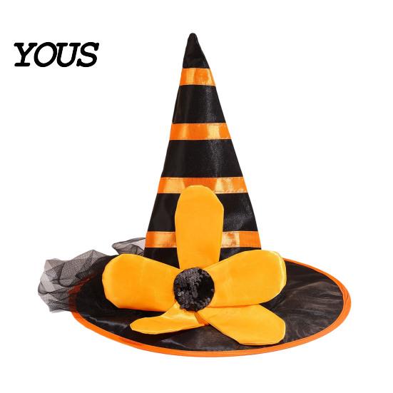 Holiday Themed Party Accessories Halloween Witch Hat for Women Girls, Large Striped Wizard Gorgeous Kids with Flower Costume Accessories, Cosplay,