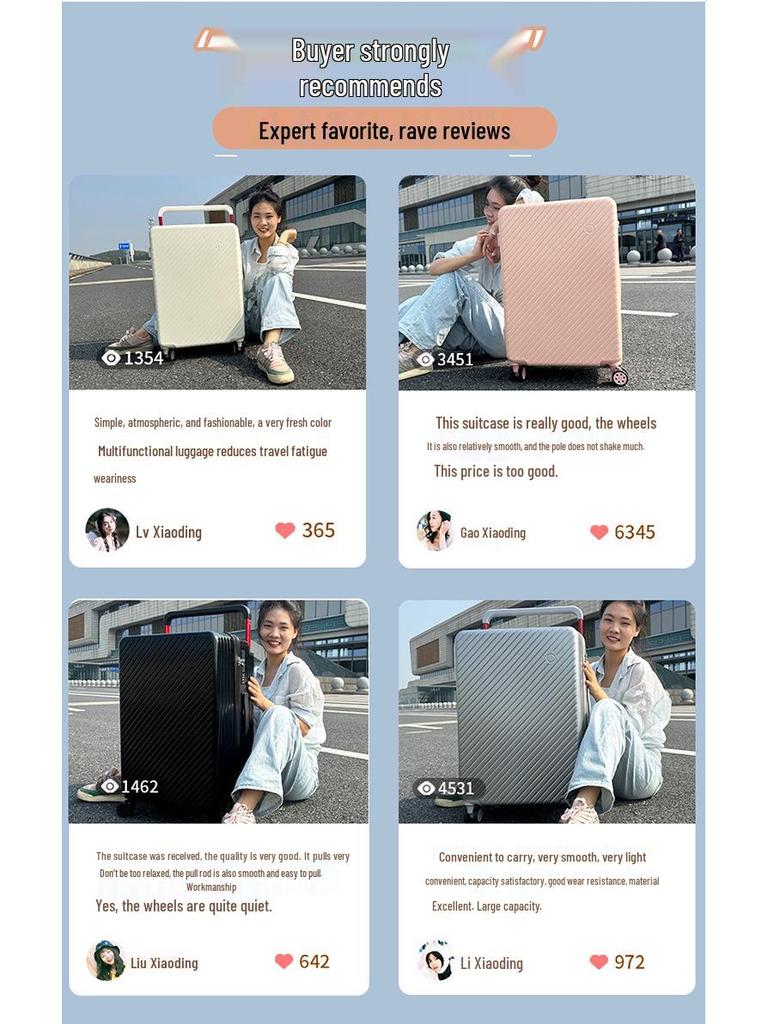 20" Wide Drawbar Carry-on Suitcase with Universal Wheels, Drop-resistant, Travel Combo Lock, High-Value for Students