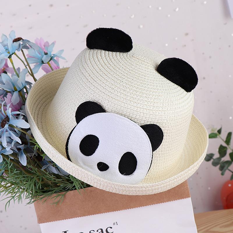 Cute Panda Straw Hat For Travel Beach Kids Summer Sun Protection Fisherman Cap Children Sunscreen Basin Caps 2-6Year Baby Visors