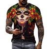 Summer Round Neck 3D Mexican Day of the Dead Skull Pattern Print Top Fashionable Casual Short Sleeved Men's T-shirts