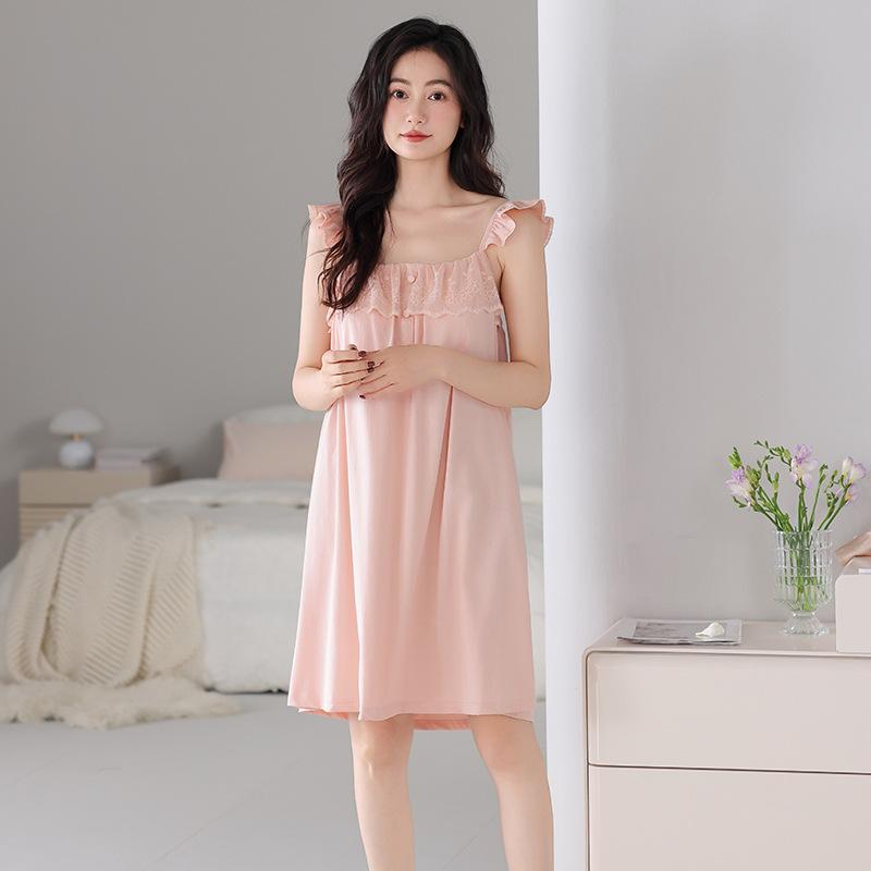 Sleeveless Nightdress with Chest Pad, Women's Summer Cotton Vest Pajamas 1011 New Loose Outer Dress for Pregnant Women