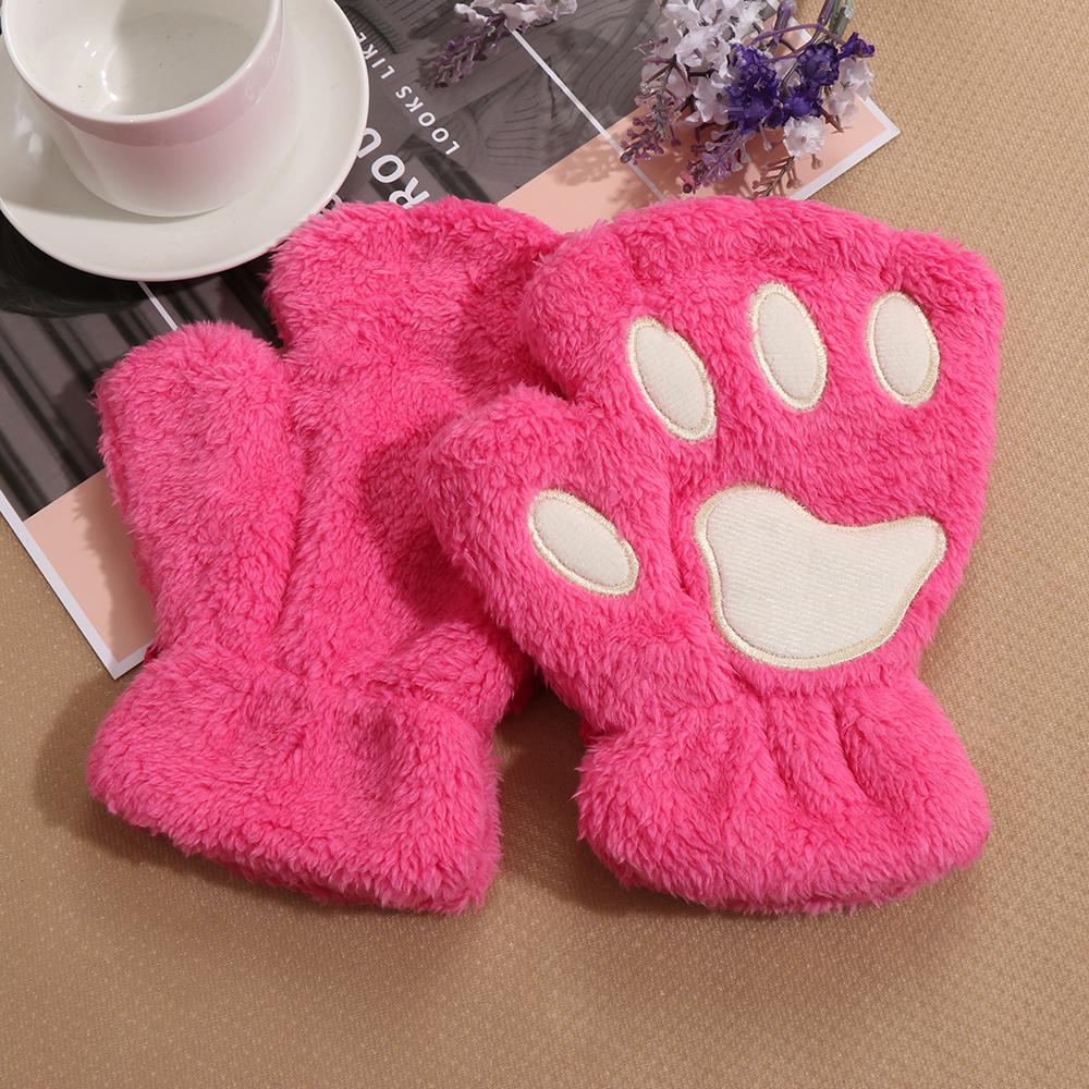 14Colors Women Warm Lovely Winter Gloves Plush Fingerless Bear Cat Paw