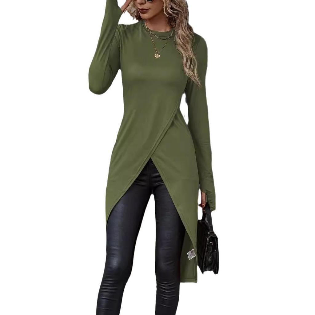 Європейський та американський ретро дизайн, подовжена жіноча літературна базова футболка