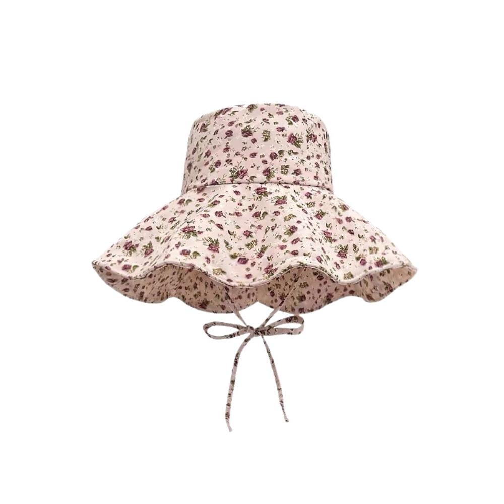 Fashion Floral Fisherman Hat Adjustable Large Brim Sunscreen Hat Foldable Sweet Sun Cap Beach
