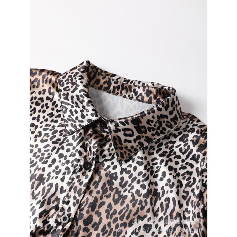 Elegante Camicia con Stampa Leopardo a Maniche Lunghe da Donna Larga Primavera Autunno Moda Ufficio Blusa Retro Collo a Revers Slim Top Casual Abbigliamento Femminile Semplice