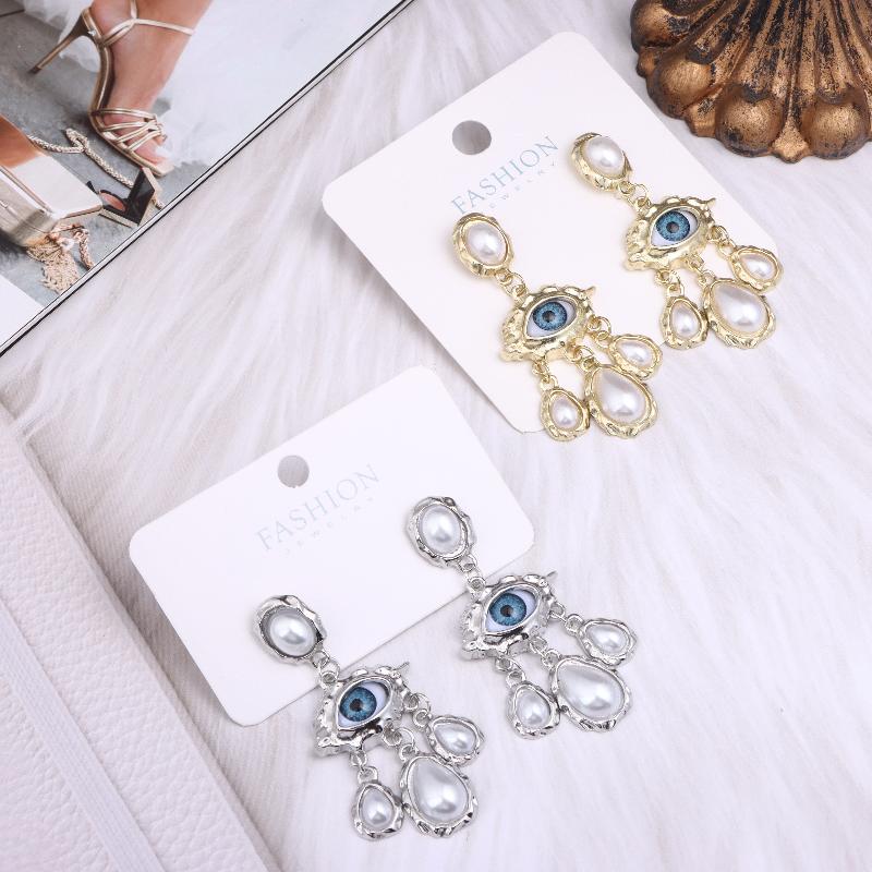Retro Exaggerated Large Eyes Earrings For Women Vintage Water Droplet Pearl Tassels Luxuxry Earrings Office Banquet Jewelry Gift
