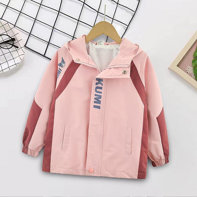 Girls Color Block Waterproof Hooded Outdoor Casual Windbreaker Jacket