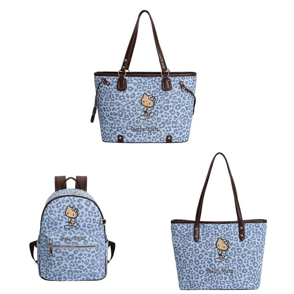 Hello Kitty Leopard Pattern Pu Backpack With Vintage Design And Spacious Storage For Casual Outings