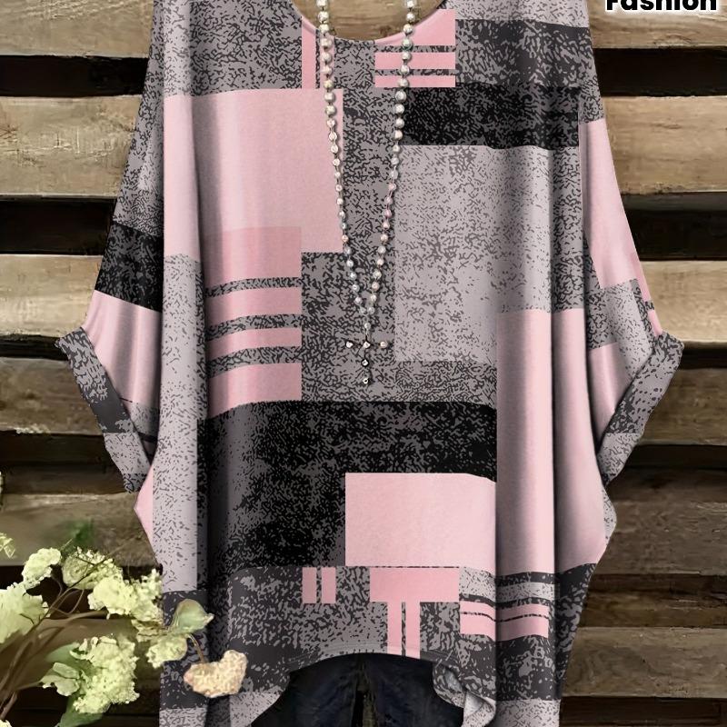 Plus size women's fashionable irregular plaid T-shirt, accessories not included