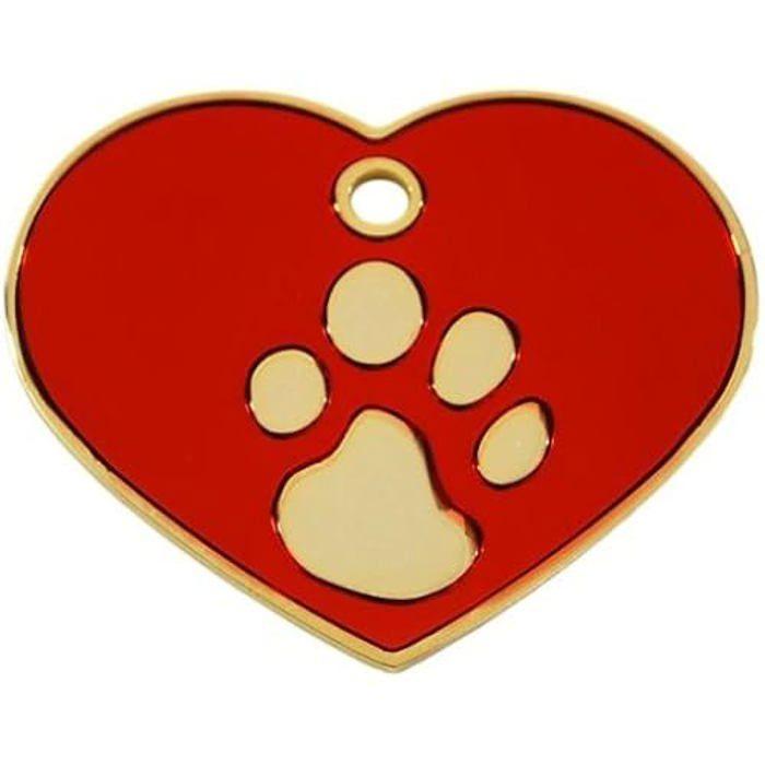 Médaille pour chien - Cœur - Rouge et or - Gravure personnalisée - 4 x 3 cm