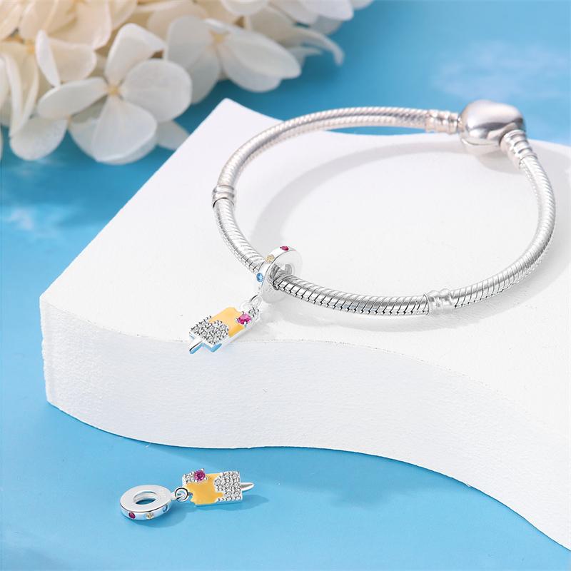 Original Copper Charms Luxury Yellow Ice Cream Pendant Beads Fit Bracelet Diy Women Making Delicate Gift