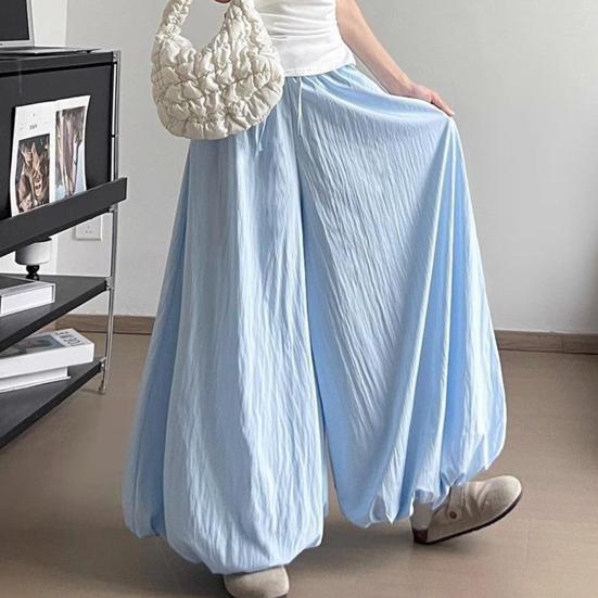 Women Pants Elastic Waistband Adjustable Drawstring Wide Leg Bud Skirt Pants with Pockets Pure Color Loose Fit Summer Pants Daily Wear