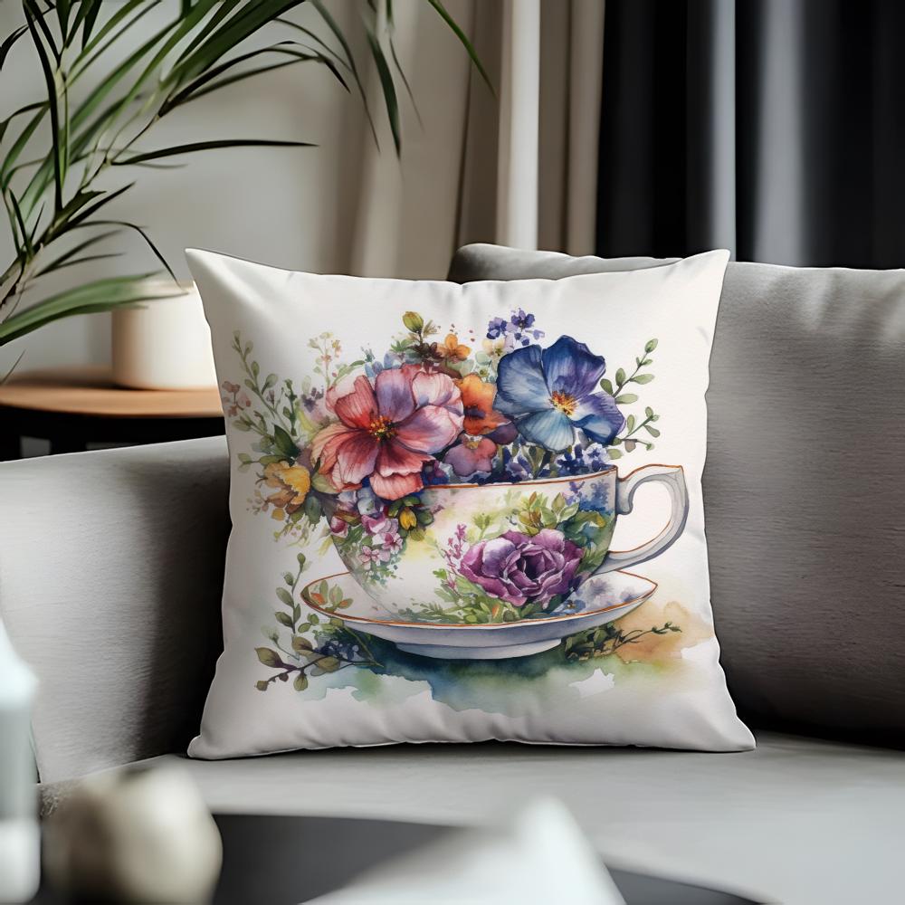 Hot CCup of Flowersew Cushion Cover Antidustmite Pillowcase Invisible Zipper Silky Short Plush Sofa Cushion Cover