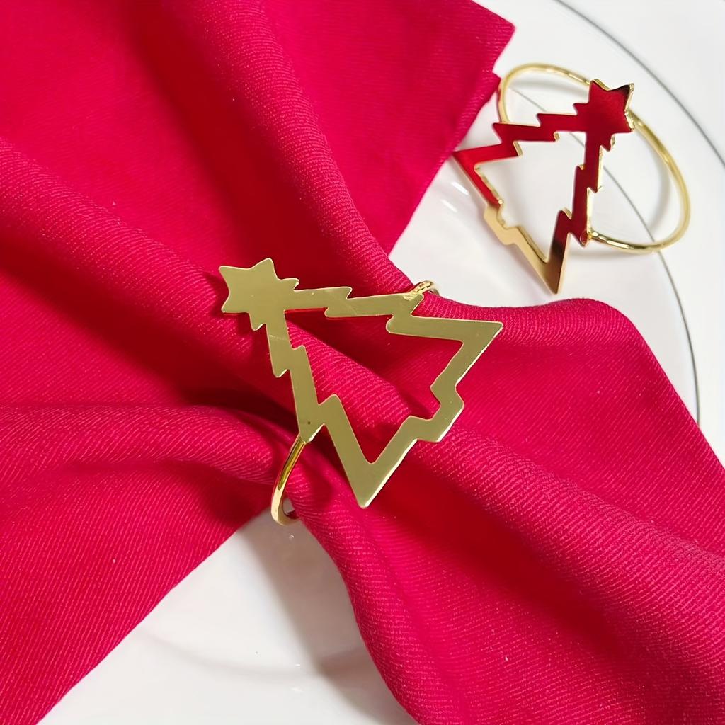 Minimalist Hollow Christmas Tree Napkin Rings, Festive Table Decor Metal Napkin Holders In Golden Silvery, Holiday Tableware