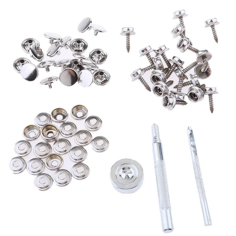 63pcs Marine Boat Stainless Steel Canvas Snap Cover Fastener 15mm Screw Studs Repair Kit W/ Tallation Tool