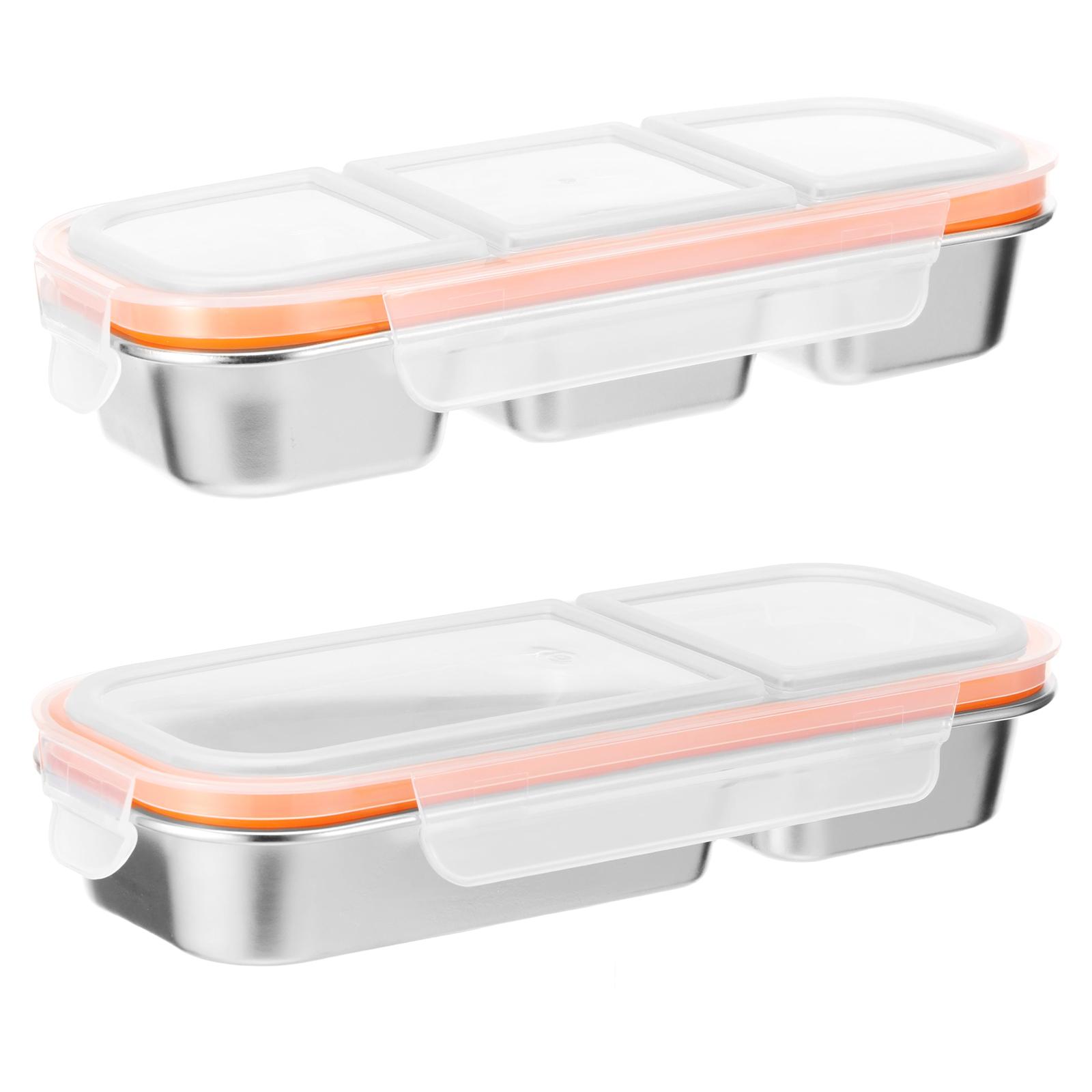 

2 шт. контейнер для закусок с отделениями, емкость для приправ с герметичной крышкой, контейнер для хранения закусок и еды из нержавеющей стали 304 с разделителями