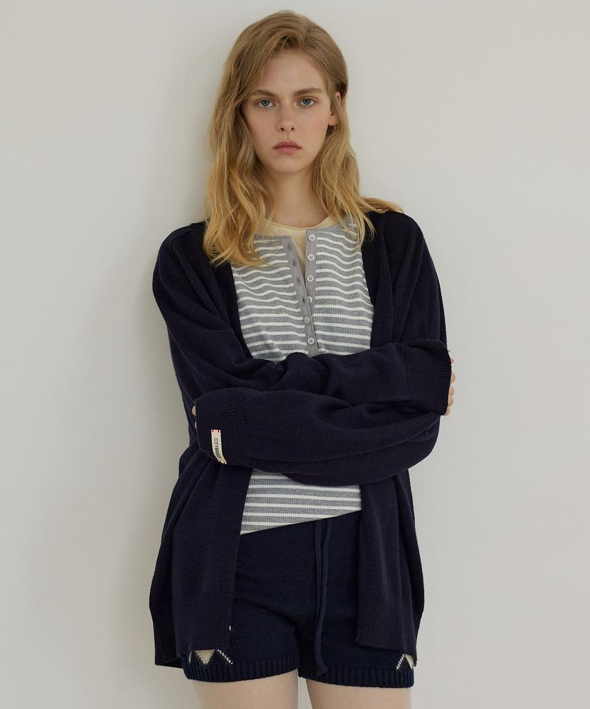 CITYBREEZE Striped Henley Neck Loose Fit T-Shirt_Melange Grey